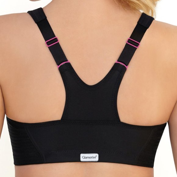 Glamorise SPORT Bra 40B (HIGH-IMPACT) Wicks! (RACERBACK) T-Back Zip-Up Black NEW - Picture 5 of 16